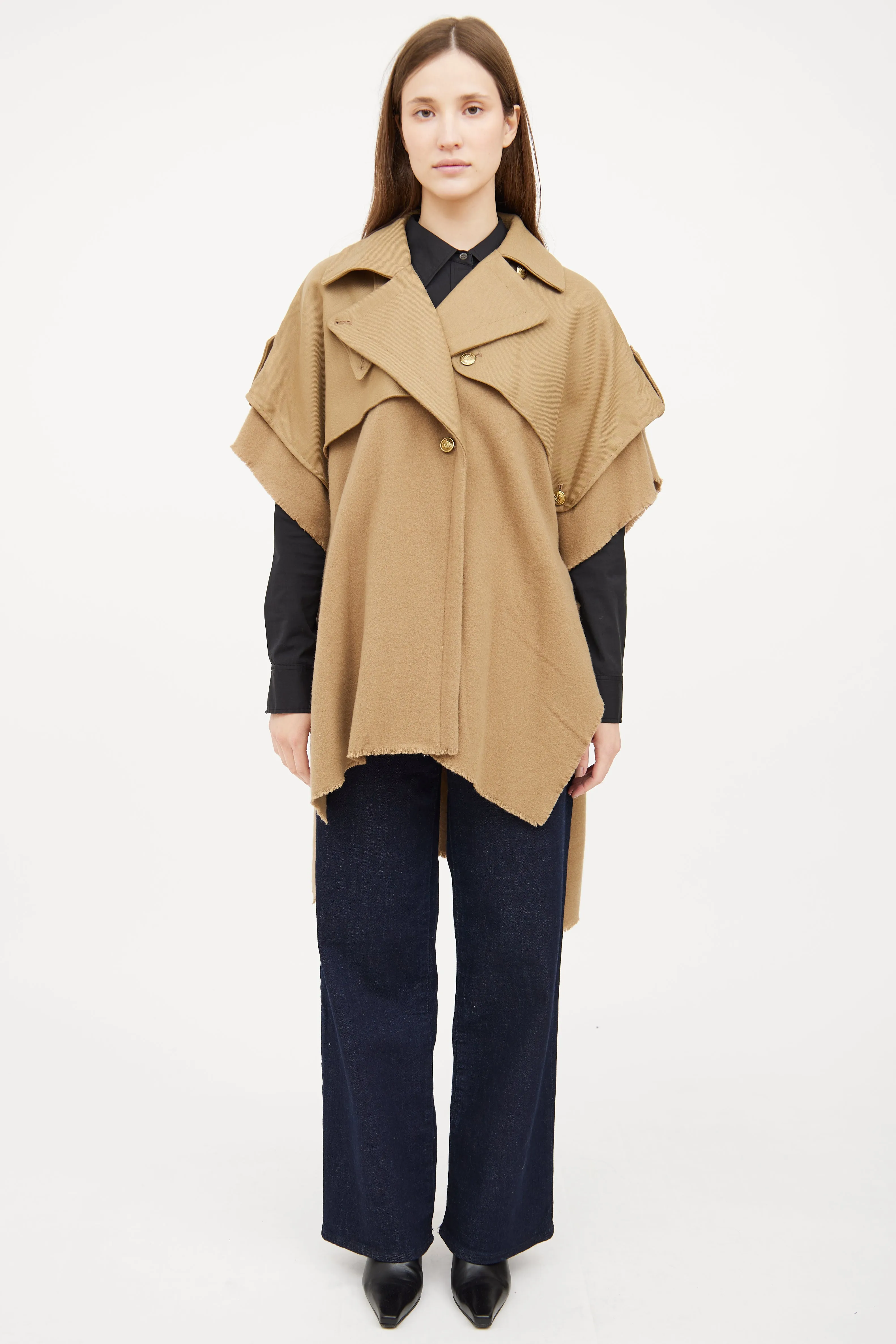 Beige Wool Trench Poncho