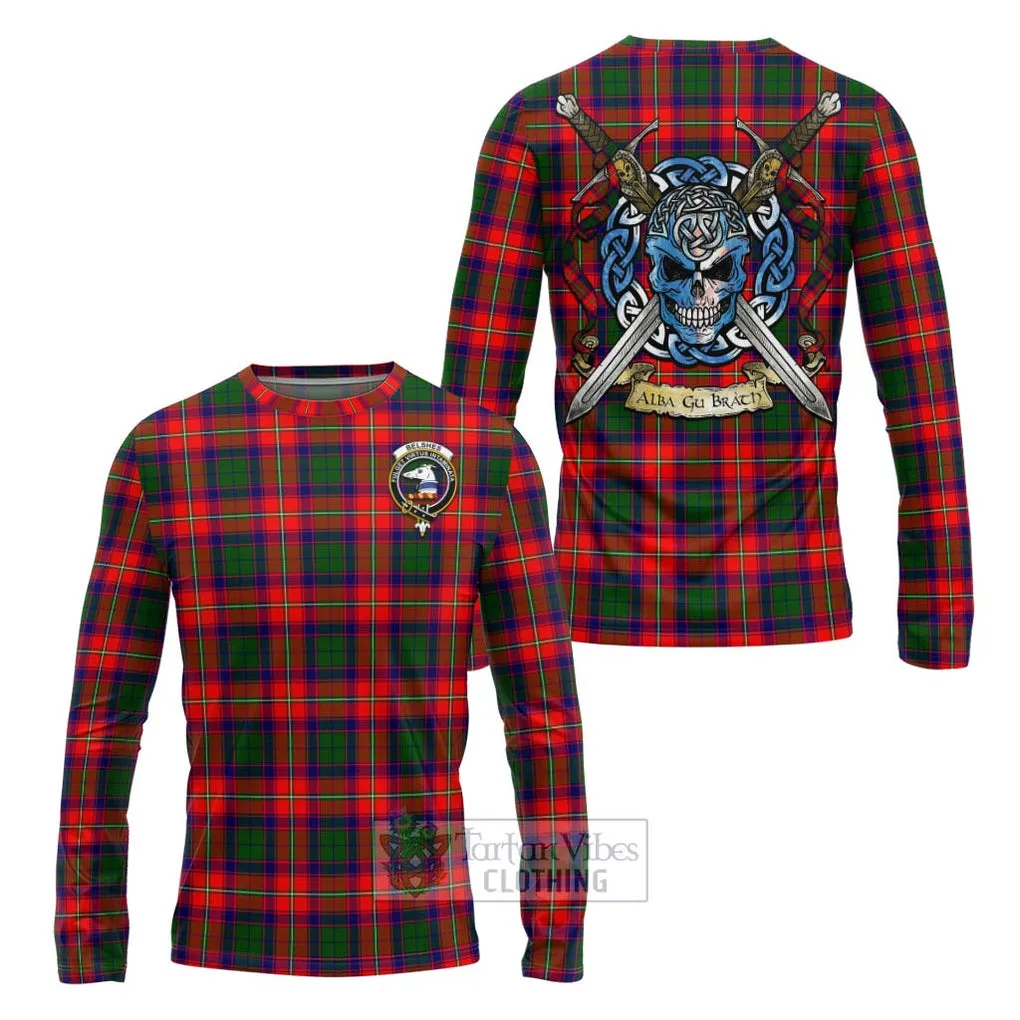 Belshes (Belsches) Tartan Long Sleeve T-Shirt with Family Crest Celtic Skull Style