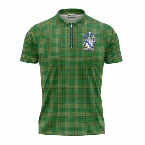 Biggar Irish Clan Tartan Zipper Polo Shirt with Coat of Arms