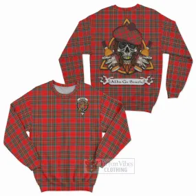 Binning Tartan Sweatshirt with Family Crest and Bearded Skull Holding Bottles of Whiskey