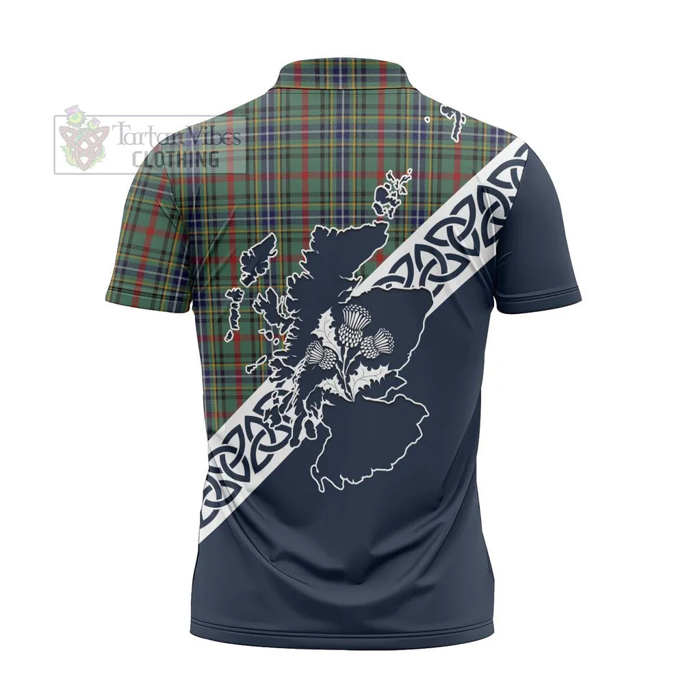 Bisset Tartan Zipper Polo Shirt Featuring Thistle and Scotland Map