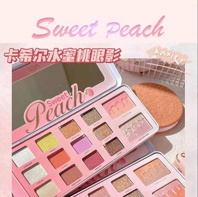 Biya Biya 12 color sweet peach eyeshadow waterproof long-lasting highlight shading powder blush makeup