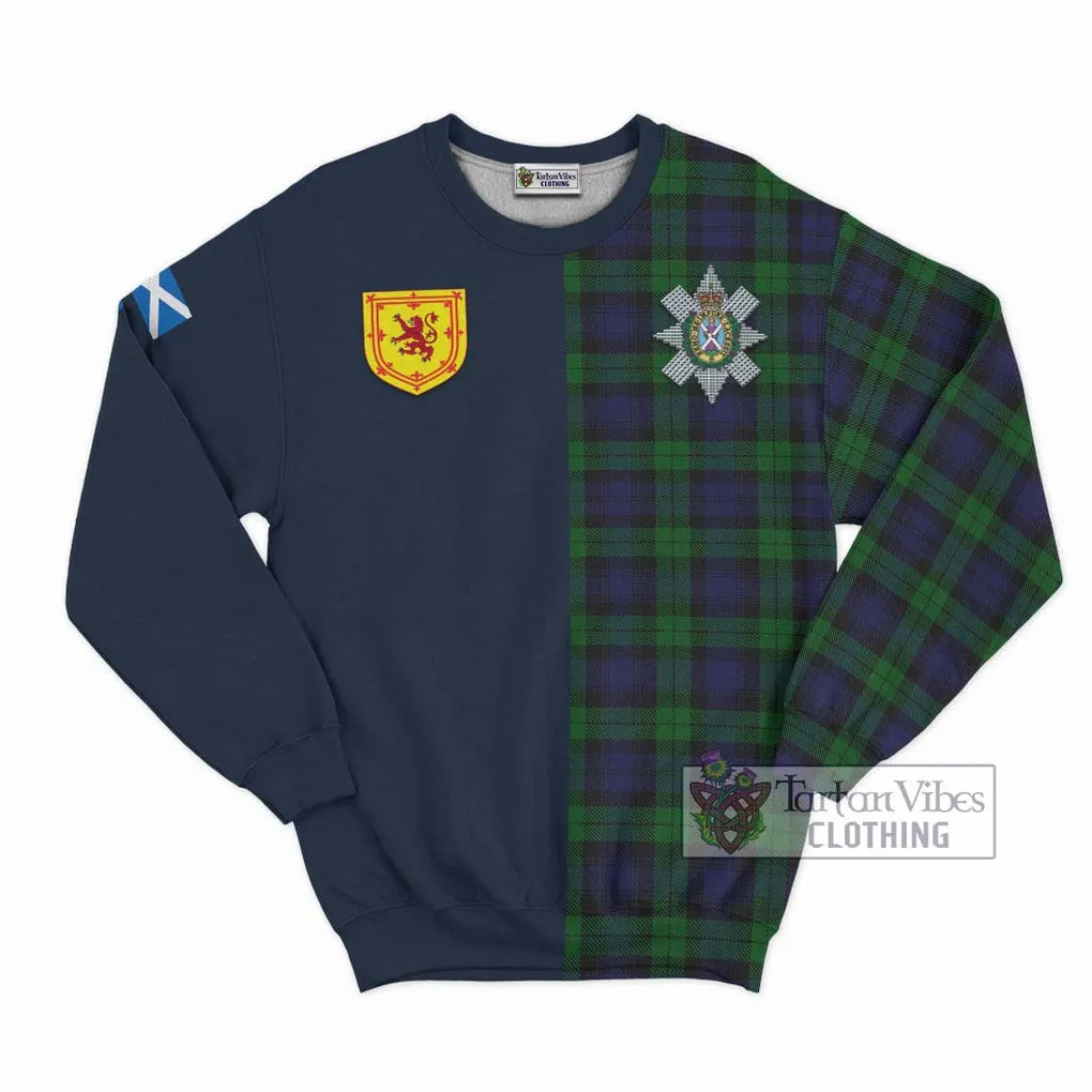 Black Watch Tartan Sweatshirt Alba with Scottish Lion Royal Arm Half Style