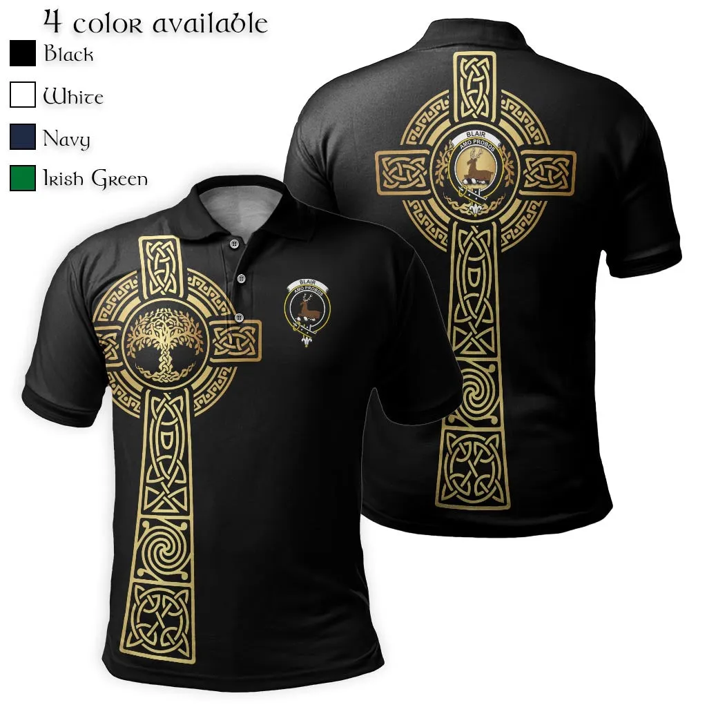 Blair Clan Polo Shirt with Golden Celtic Tree Of Life