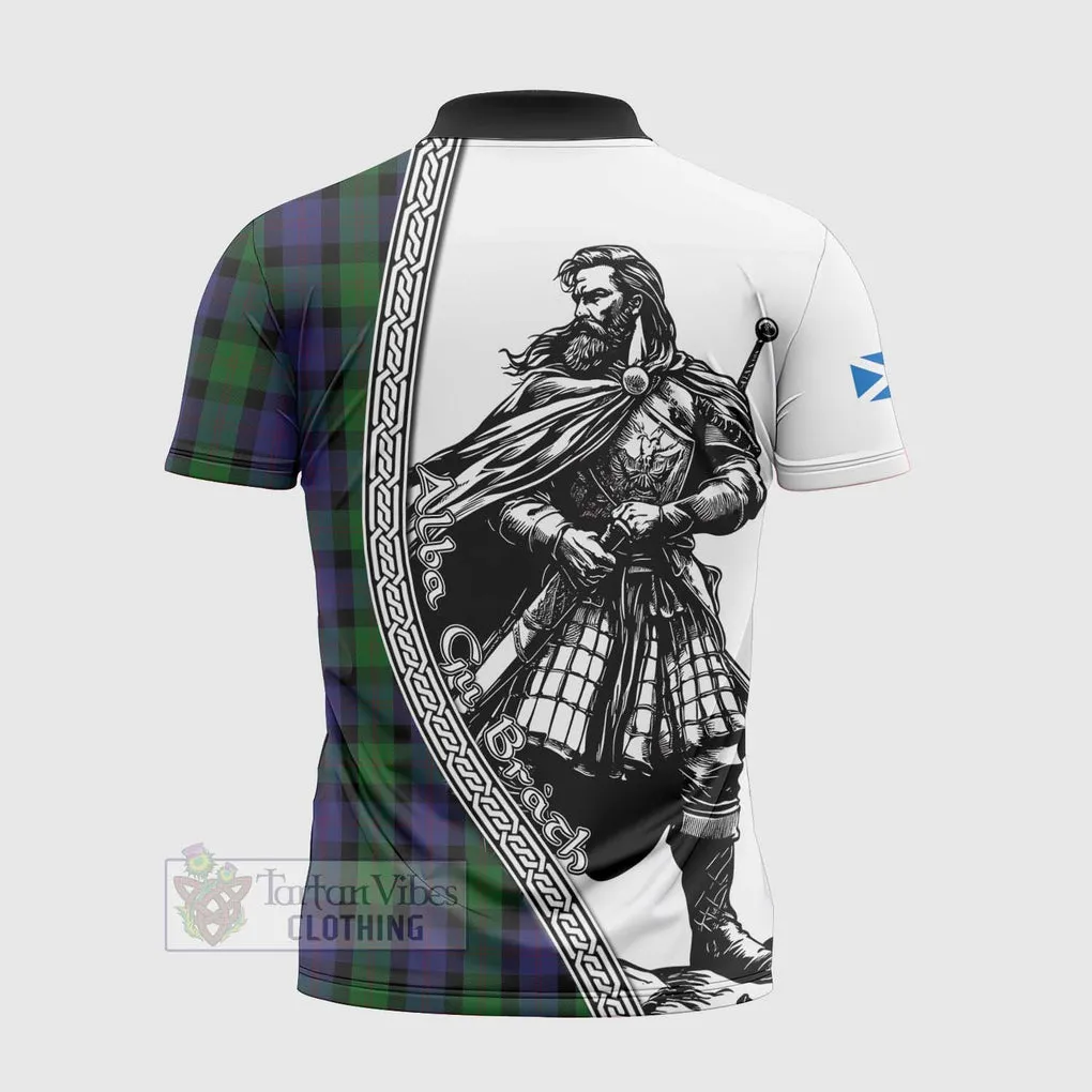 Blair Tartan Clan Crest Zipper Polo Shirt with Highlander Warrior Celtic Style