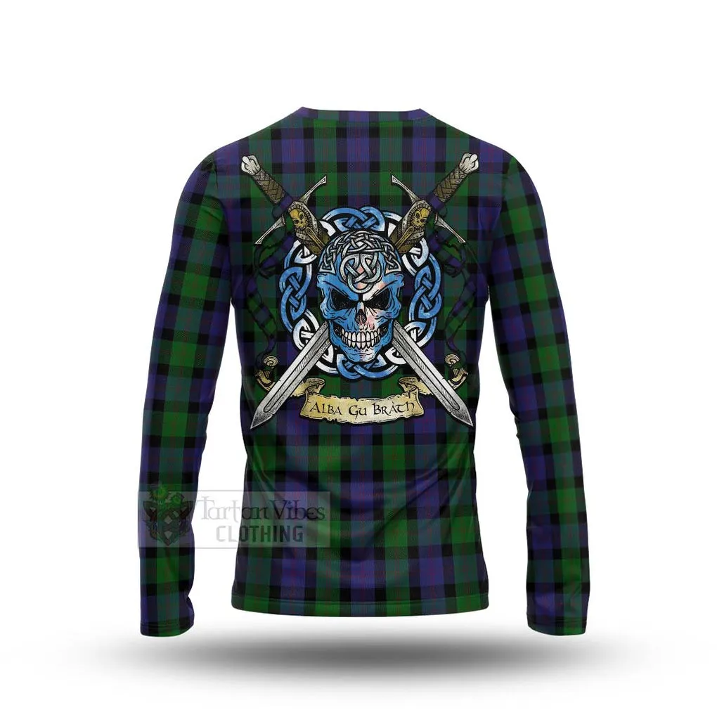 Blair Tartan Long Sleeve T-Shirt with Family Crest Celtic Skull Style