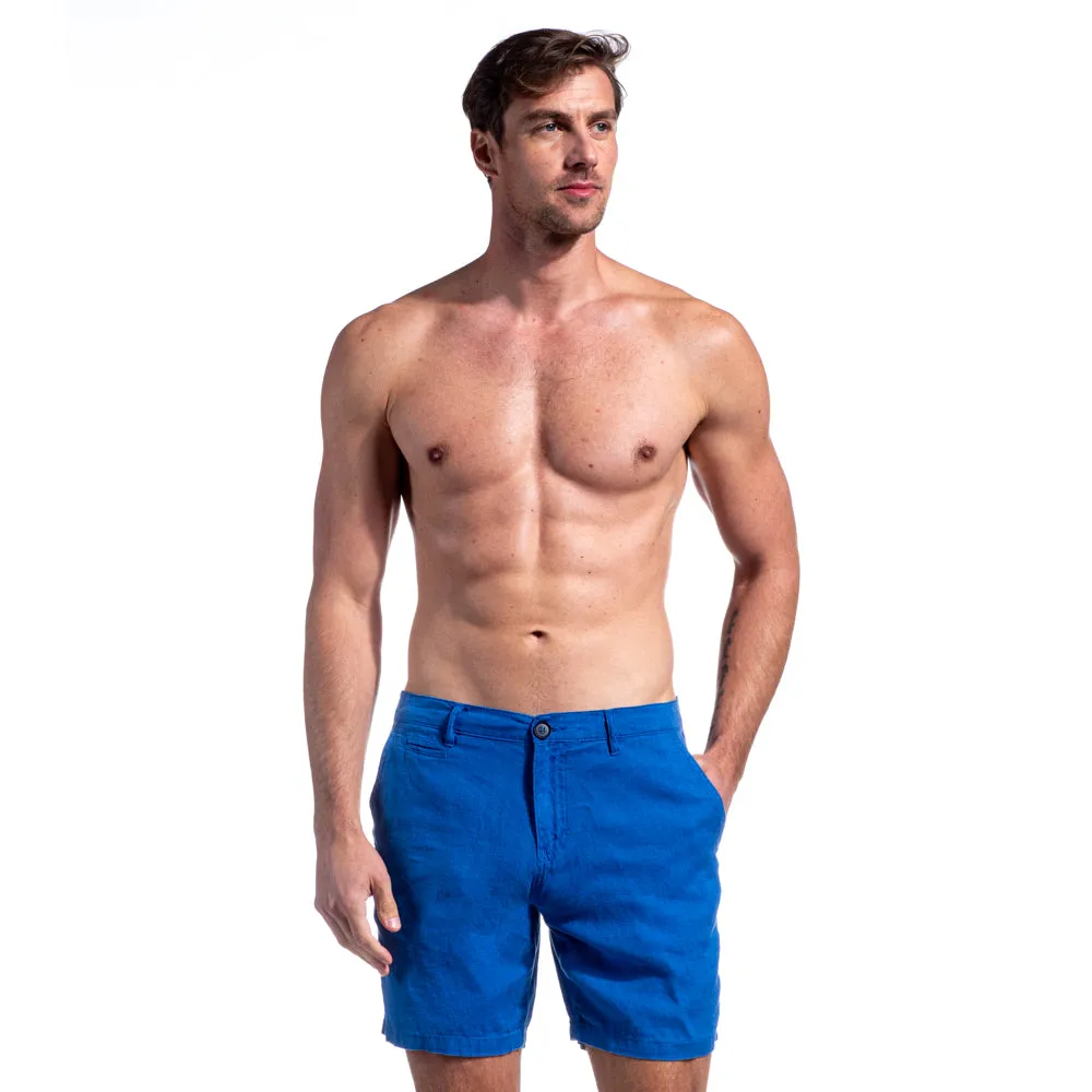 Blue Linen Slim Fit Shorts