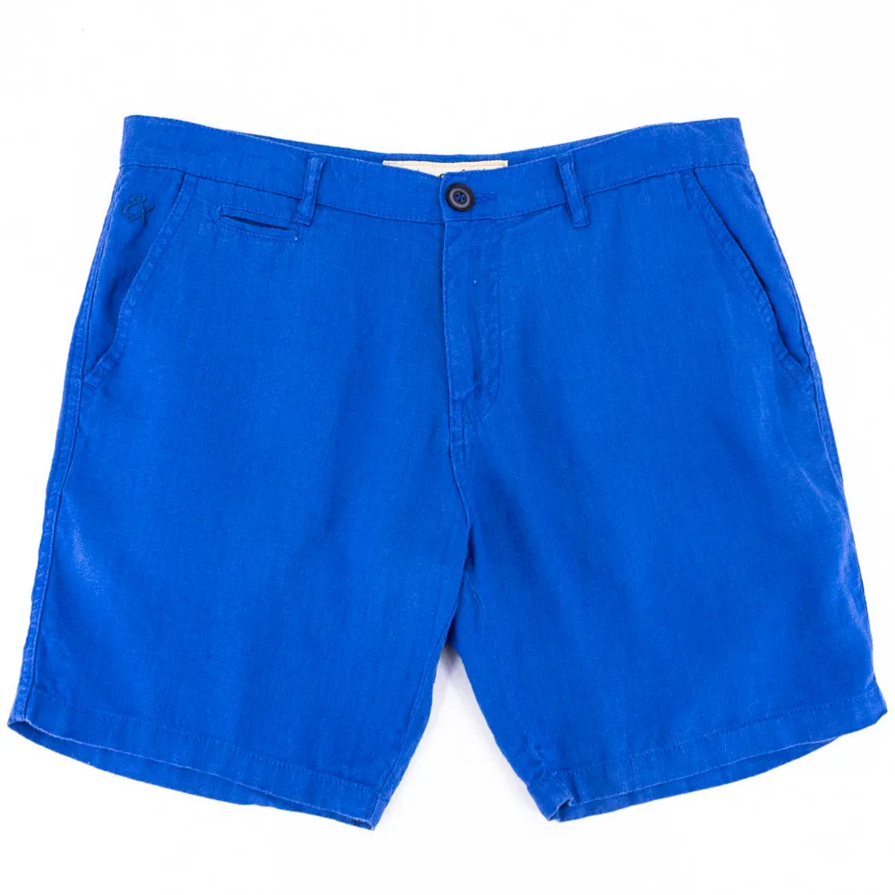 Blue Linen Slim Fit Shorts