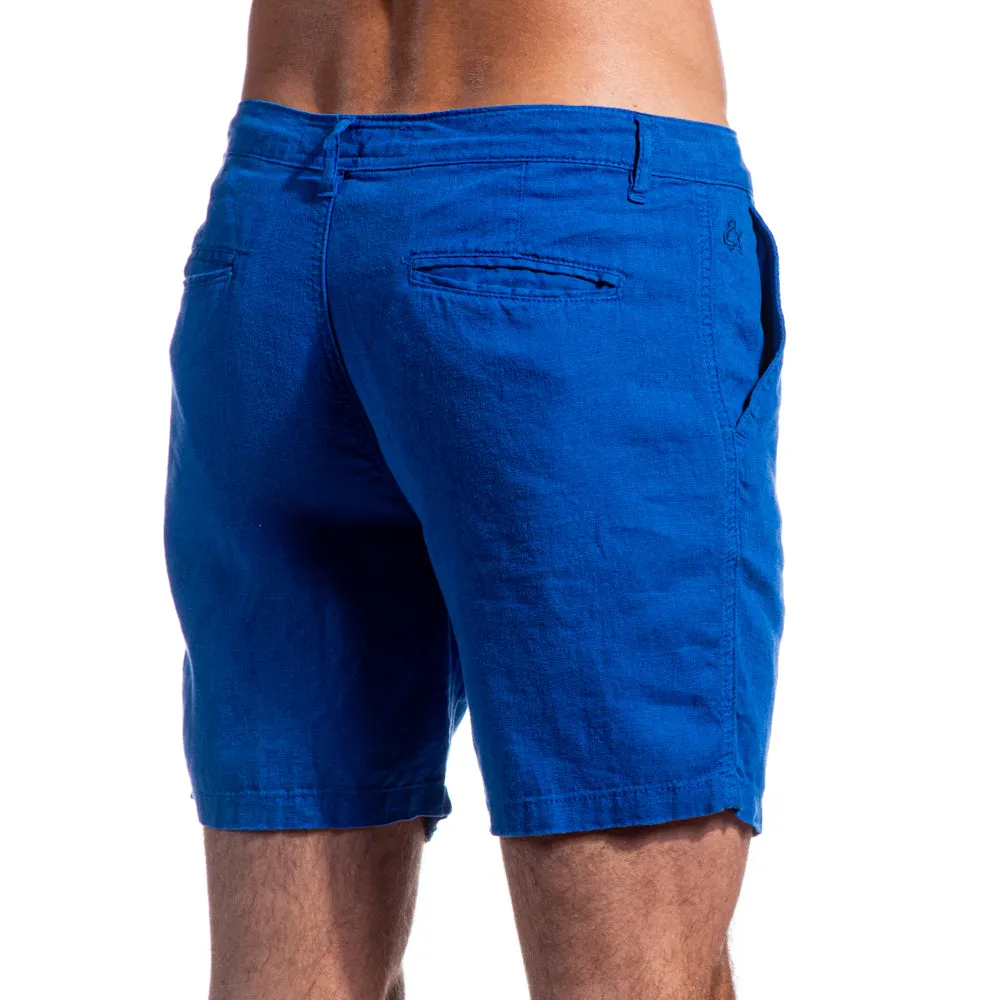 Blue Linen Slim Fit Shorts