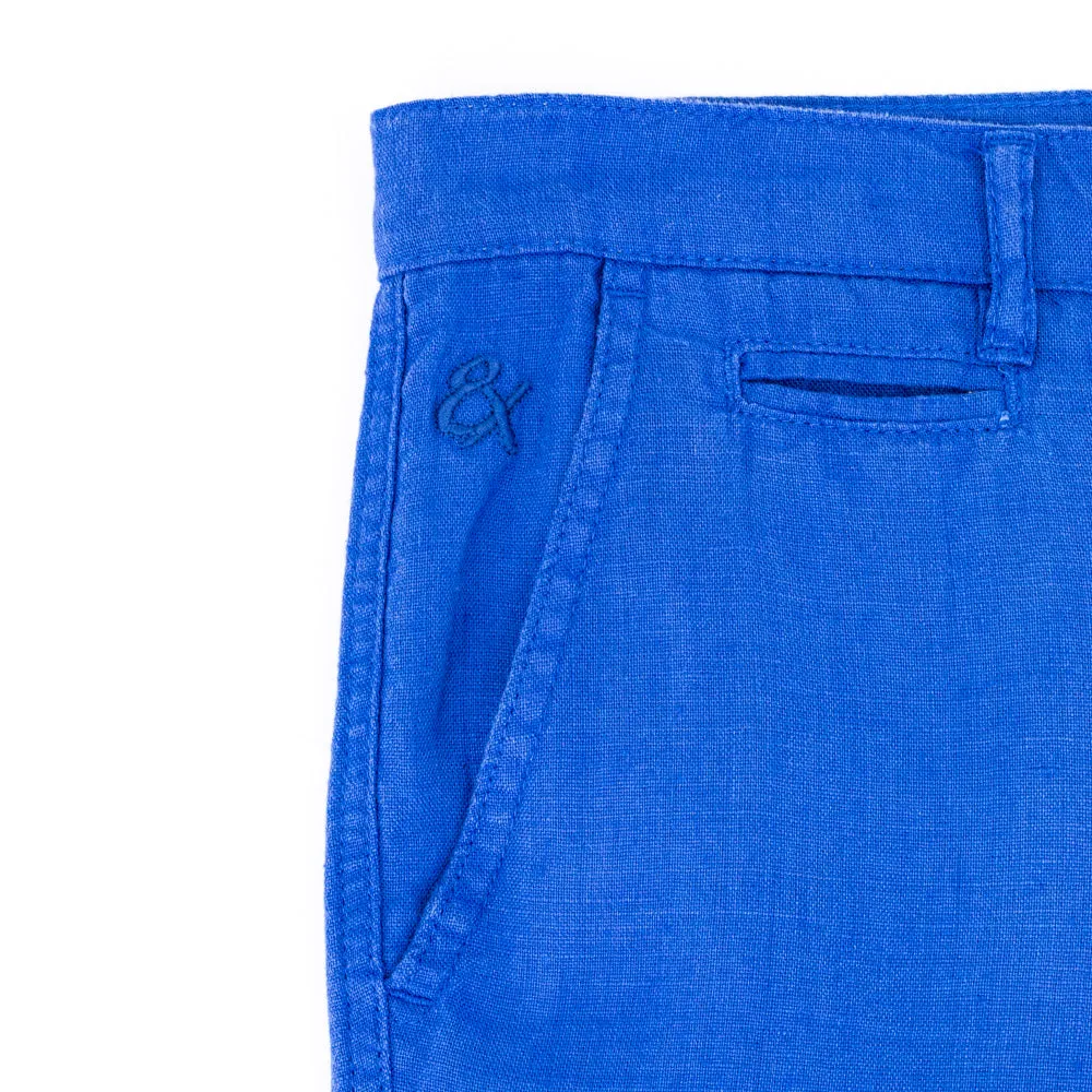 Blue Linen Slim Fit Shorts