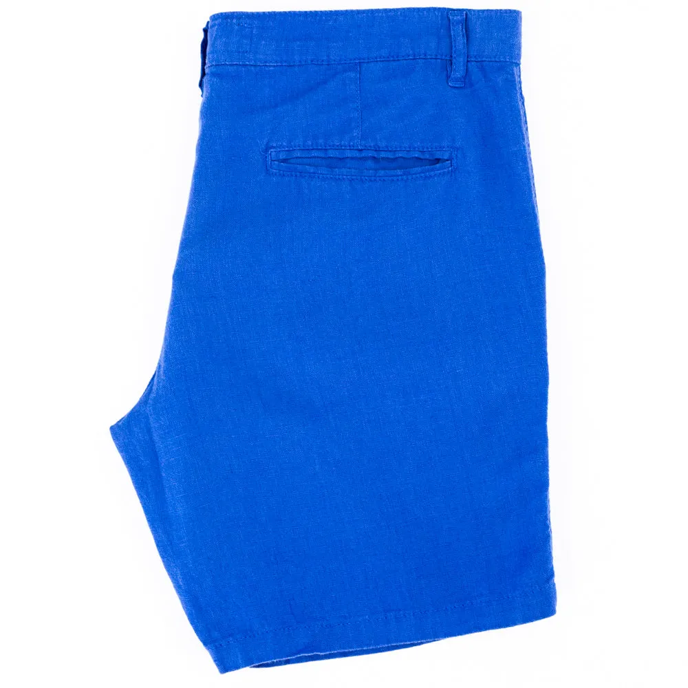 Blue Linen Slim Fit Shorts