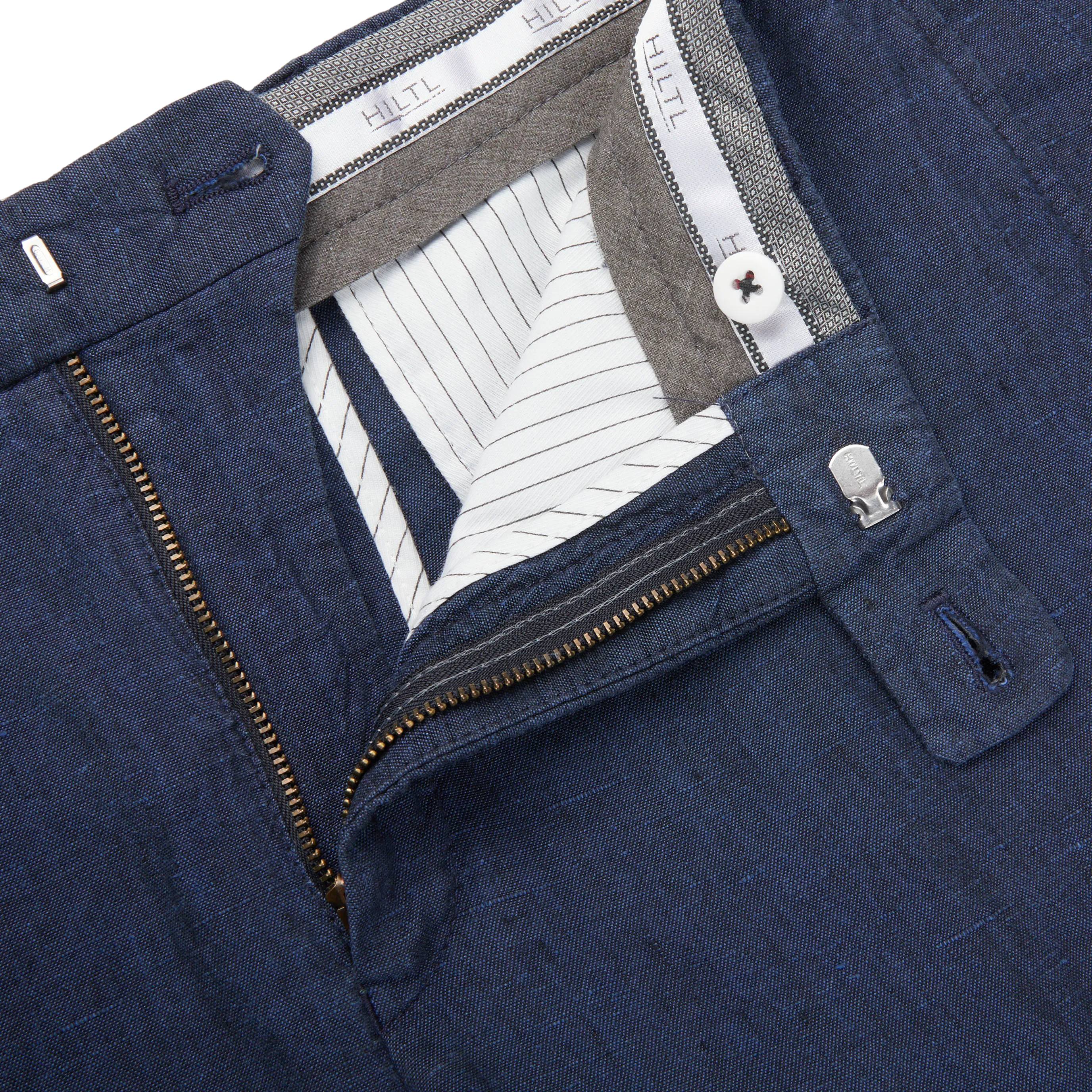 Blue Washed Linen Regular Fit Chinos