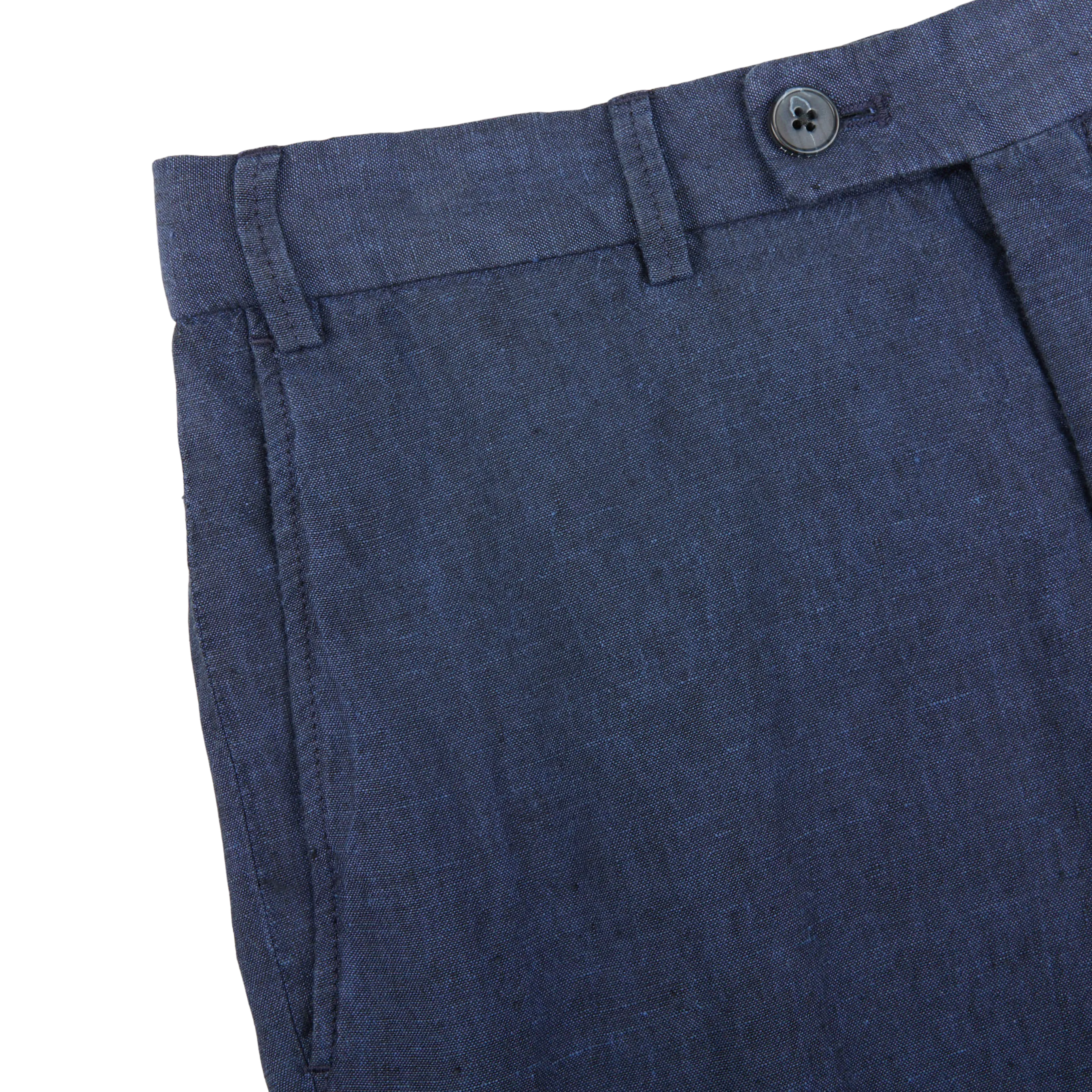 Blue Washed Linen Regular Fit Chinos