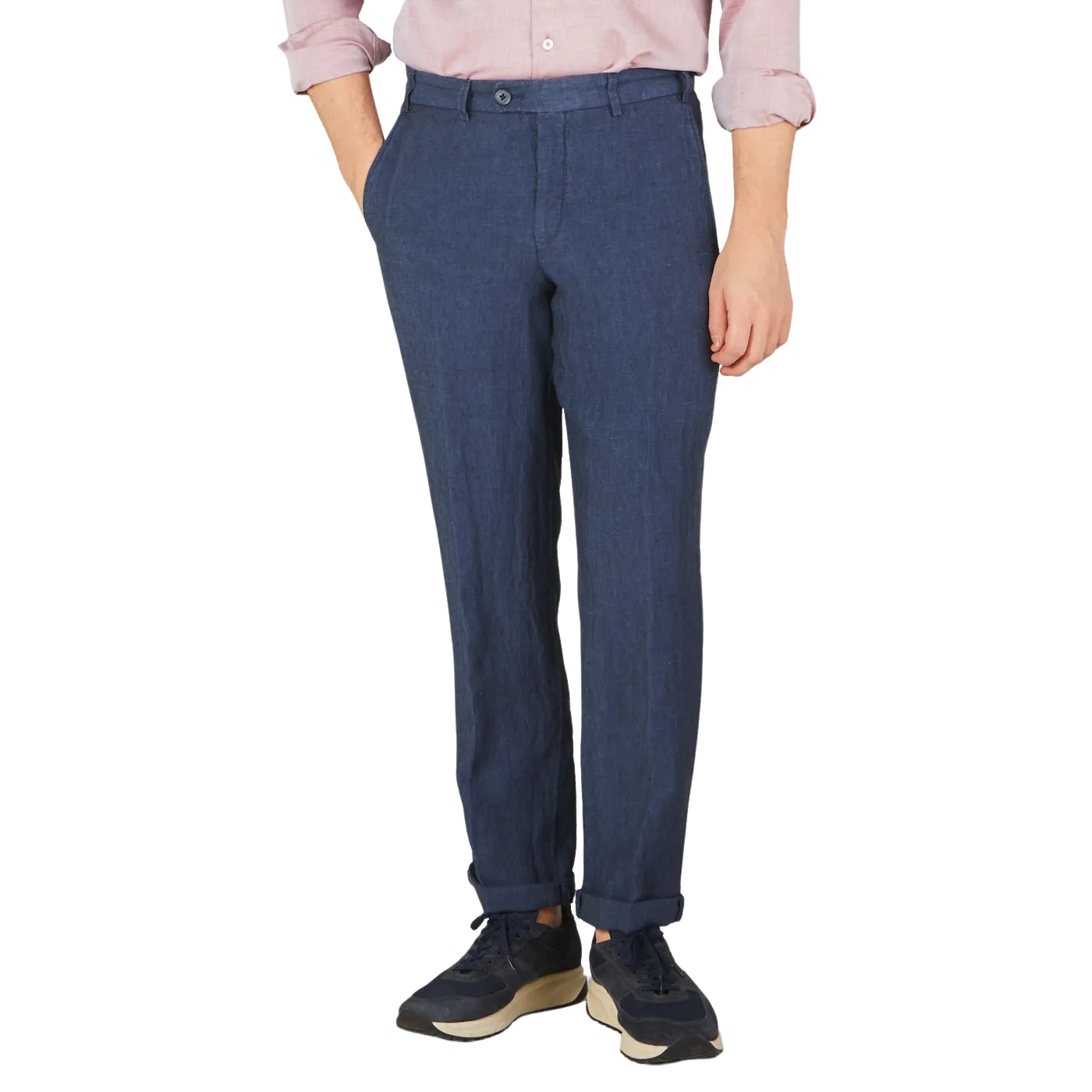 Blue Washed Linen Regular Fit Chinos