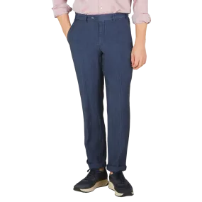 Blue Washed Linen Regular Fit Chinos