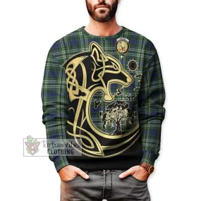 Blyth Tartan Sweatshirt with Family Crest Celtic Wolf Style