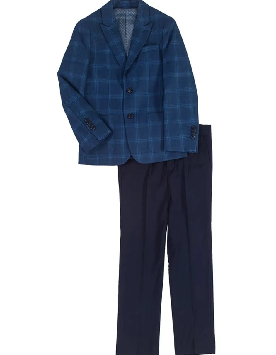 Boys 2 Button Plaid Blazer with Black Pants