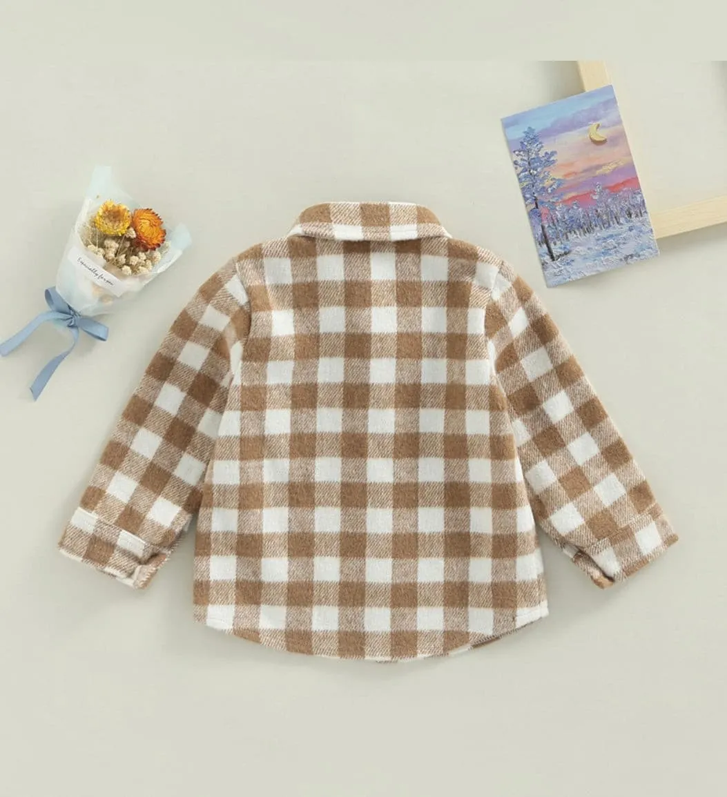 Boys Plaid Cotton Shirt - Brown Check