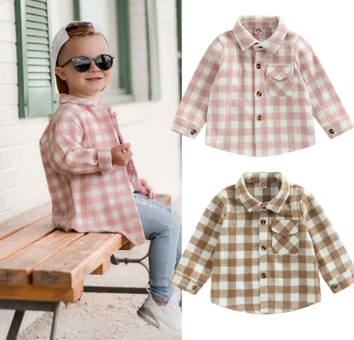 Boys Plaid Cotton Shirt - Brown Check