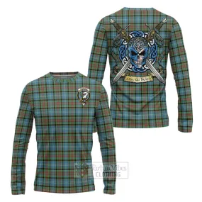 Brisbane Tartan Long Sleeve T-Shirt with Family Crest Celtic Skull Style