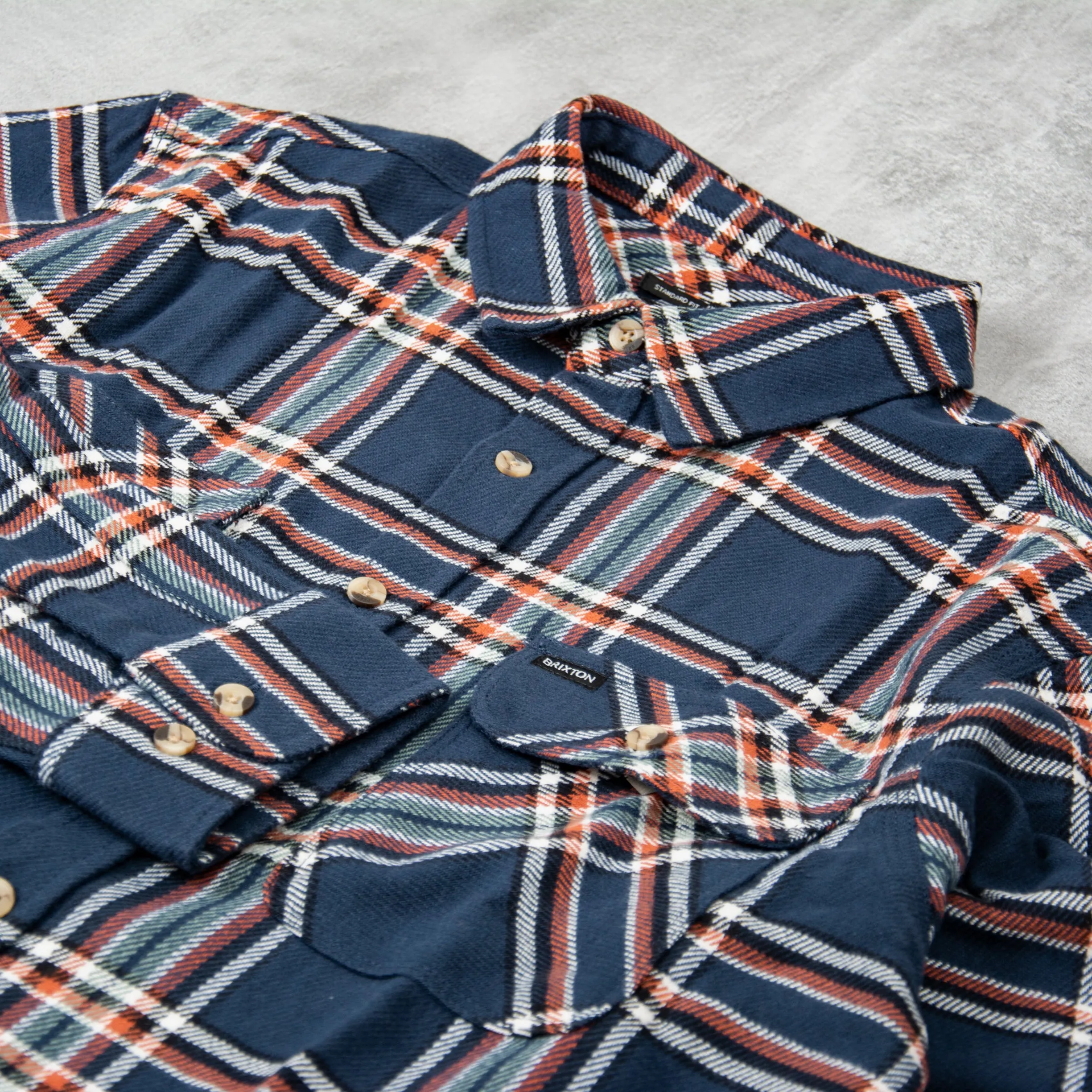 Brixton Bowery L/S Flannel Shirt - Navy / White / Terracotta