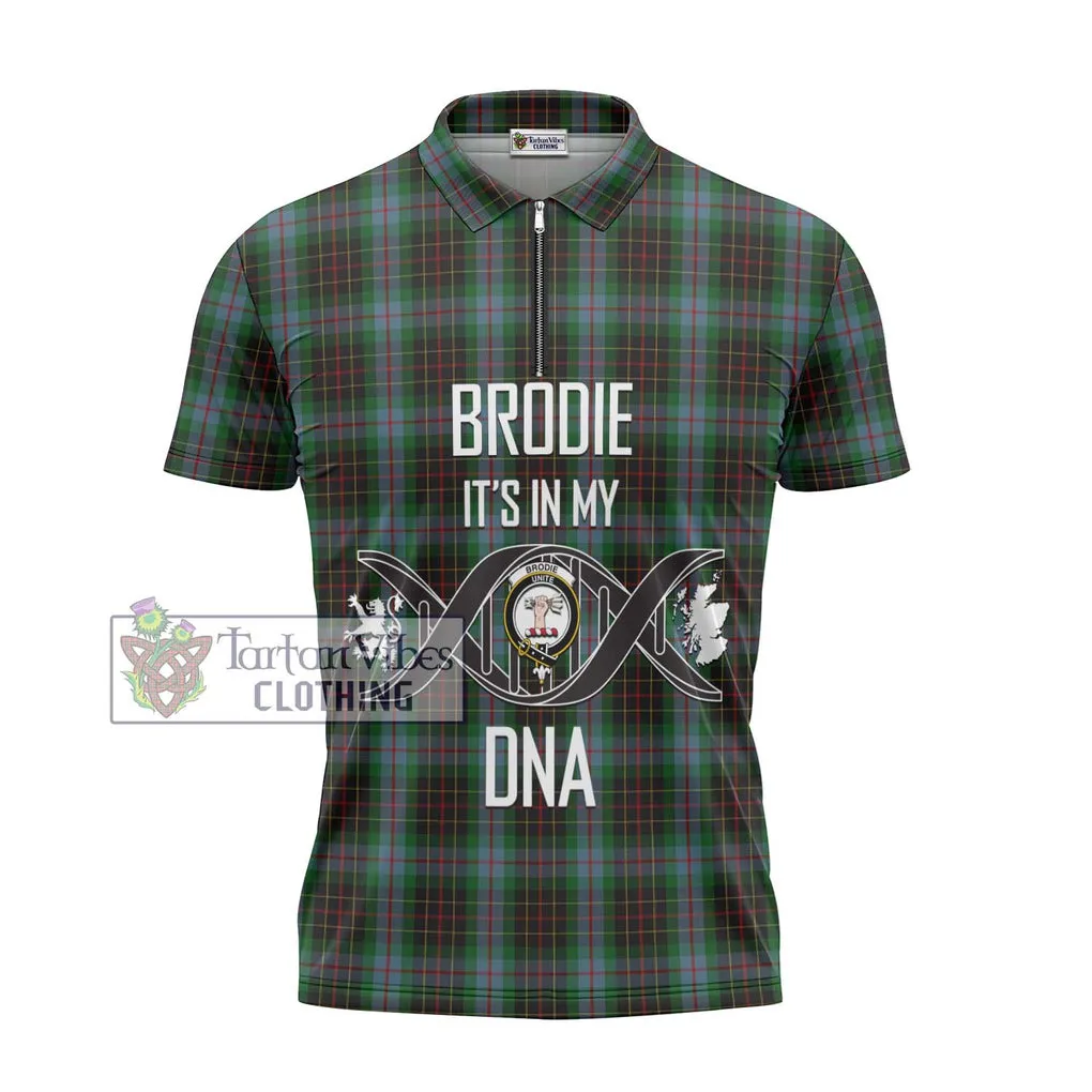 Brodie Hunting Tartan Zipper Polo Shirt with Family Crest DNA In Me Style