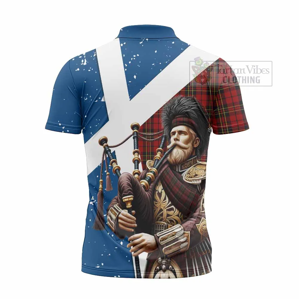 Brodie Tartan Zipper Polo Shirt with Family Crest Scottish Bagpiper Vibes