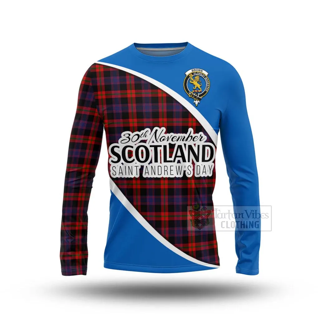 Brown (Broun) Family Crest Tartan Long Sleeve T-Shirt Celebrate Saint Andrew's Day in Style