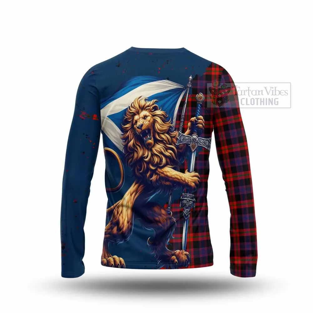 Brown (Broun) Tartan Family Crest Long Sleeve T-Shirt with Scottish Majestic Lion