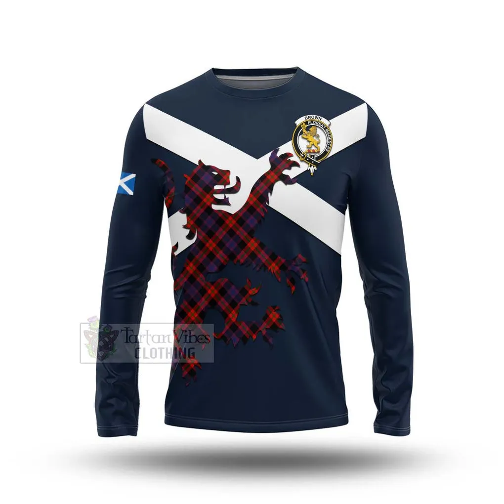 Brown (Broun) Tartan Lion Rampant Long Sleeve T-Shirt  Proudly Display Your Heritage with Alba Gu Brath and Clan Name