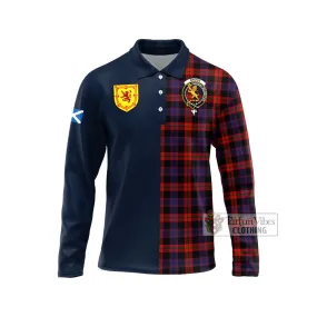 Brown (Broun) Tartan Long Sleeve Polo Shirt Alba with Scottish Lion Royal Arm Half Style