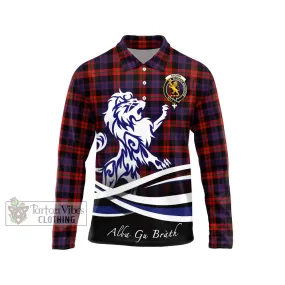 Brown (Broun) Tartan Long Sleeve Polo Shirt with Alba Gu Brath Regal Lion Emblem