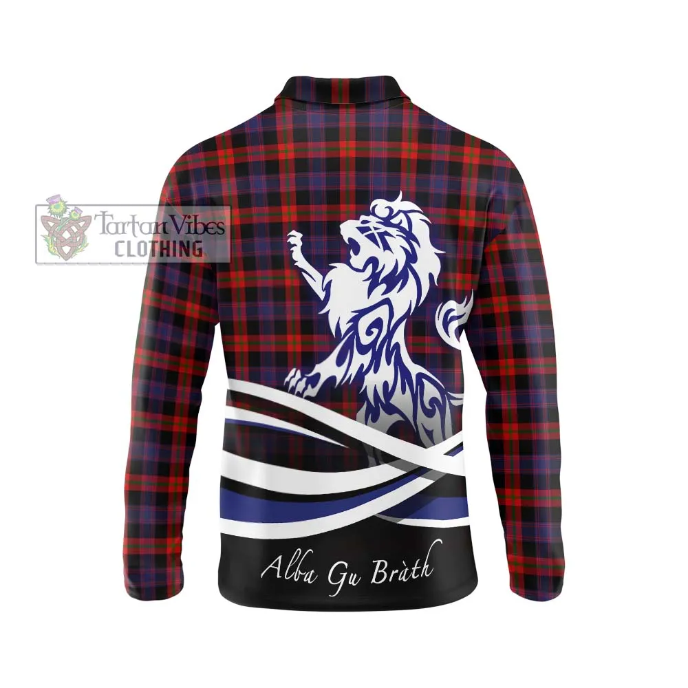 Brown (Broun) Tartan Long Sleeve Polo Shirt with Alba Gu Brath Regal Lion Emblem