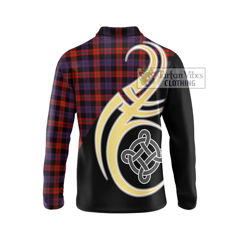 Brown (Broun) Tartan Long Sleeve Polo Shirt with Family Crest and Celtic Symbol Style