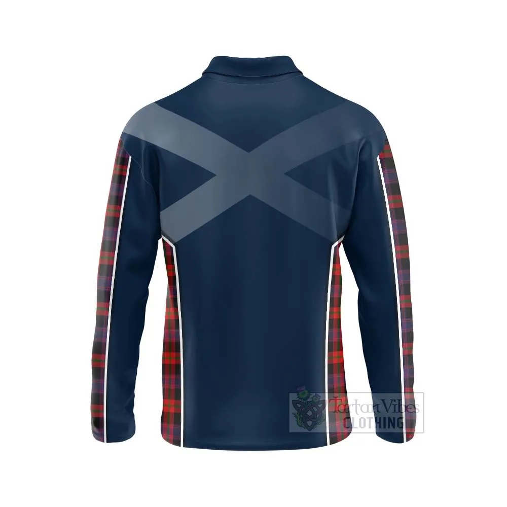 Brown (Broun) Tartan Long Sleeve Polo Shirt with Family Crest and Scottish Thistle Vibes Sport Style