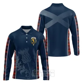 Brown (Broun) Tartan Long Sleeve Polo Shirt with Family Crest and Scottish Thistle Vibes Sport Style