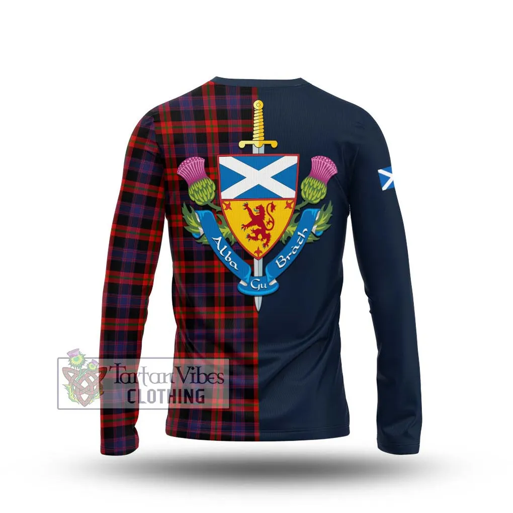 Brown (Broun) Tartan Long Sleeve T-Shirt Alba with Scottish Lion Royal Arm Half Style