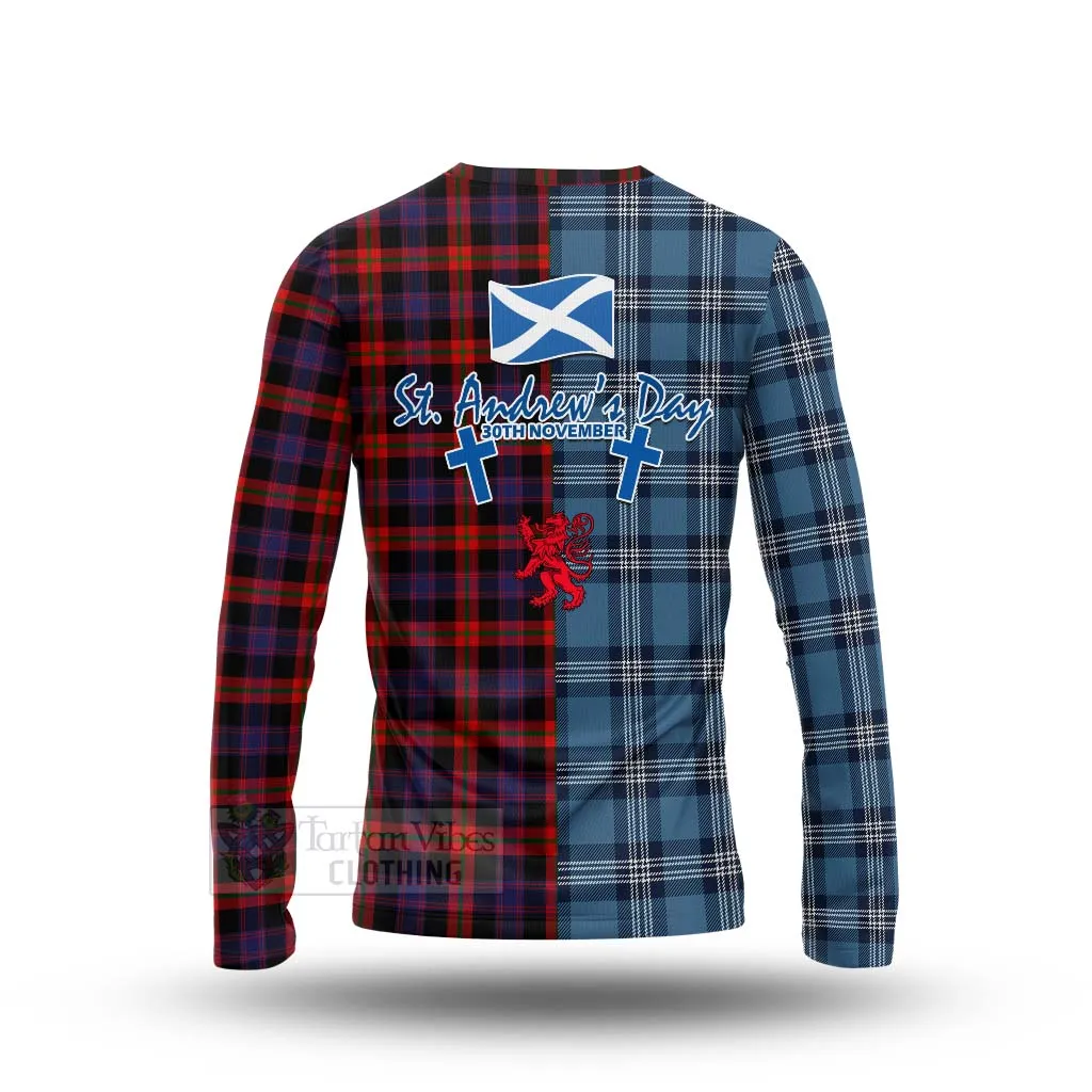 Brown (Broun) Tartan Long Sleeve T-Shirt Happy St. Andrew's Day Half Tartan Style