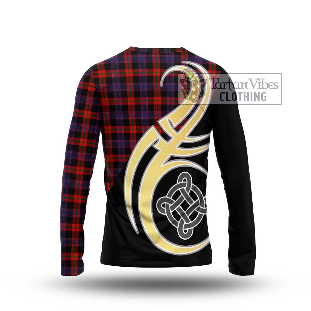 Brown (Broun) Tartan Long Sleeve T-Shirt with Family Crest and Celtic Symbol Style