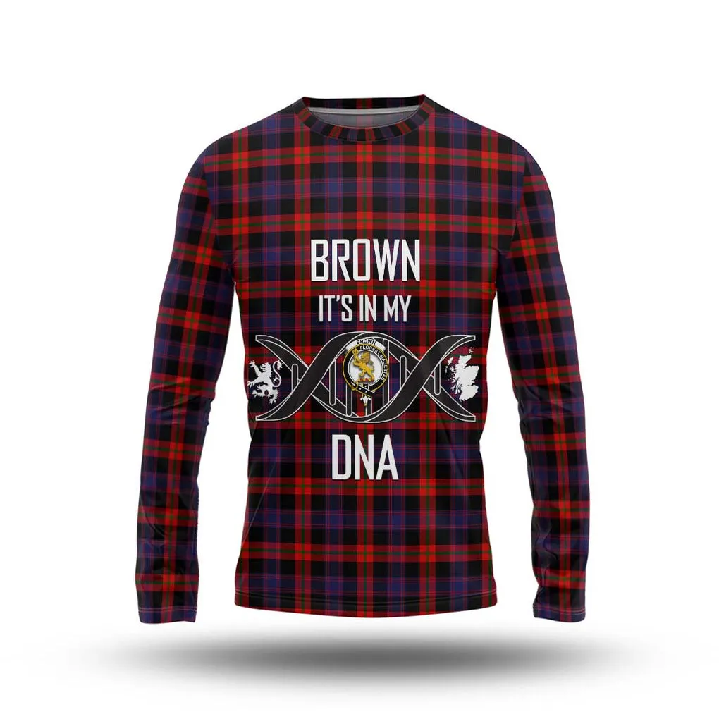 Brown (Broun) Tartan Long Sleeve T-Shirt with Family Crest DNA In Me Style