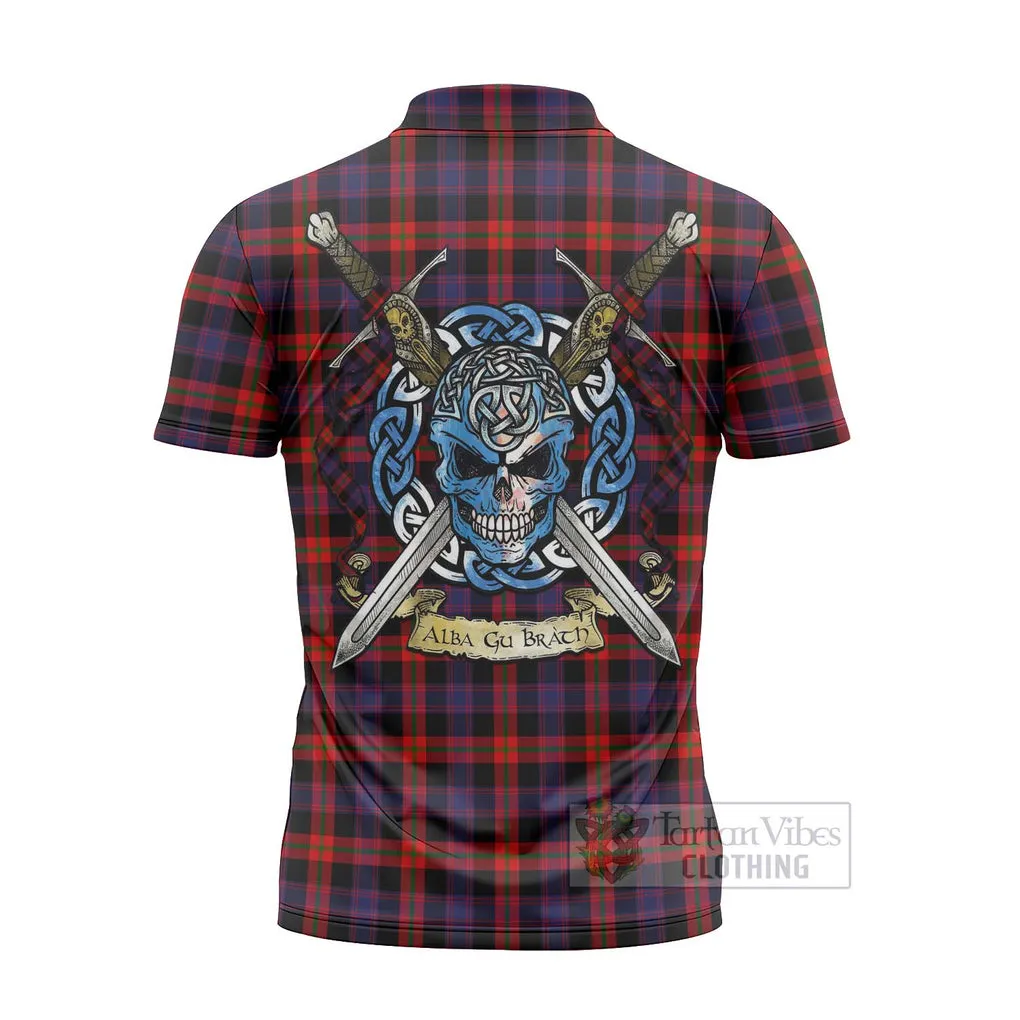 Brown (Broun) Tartan Zipper Polo Shirt with Family Crest Celtic Skull Style