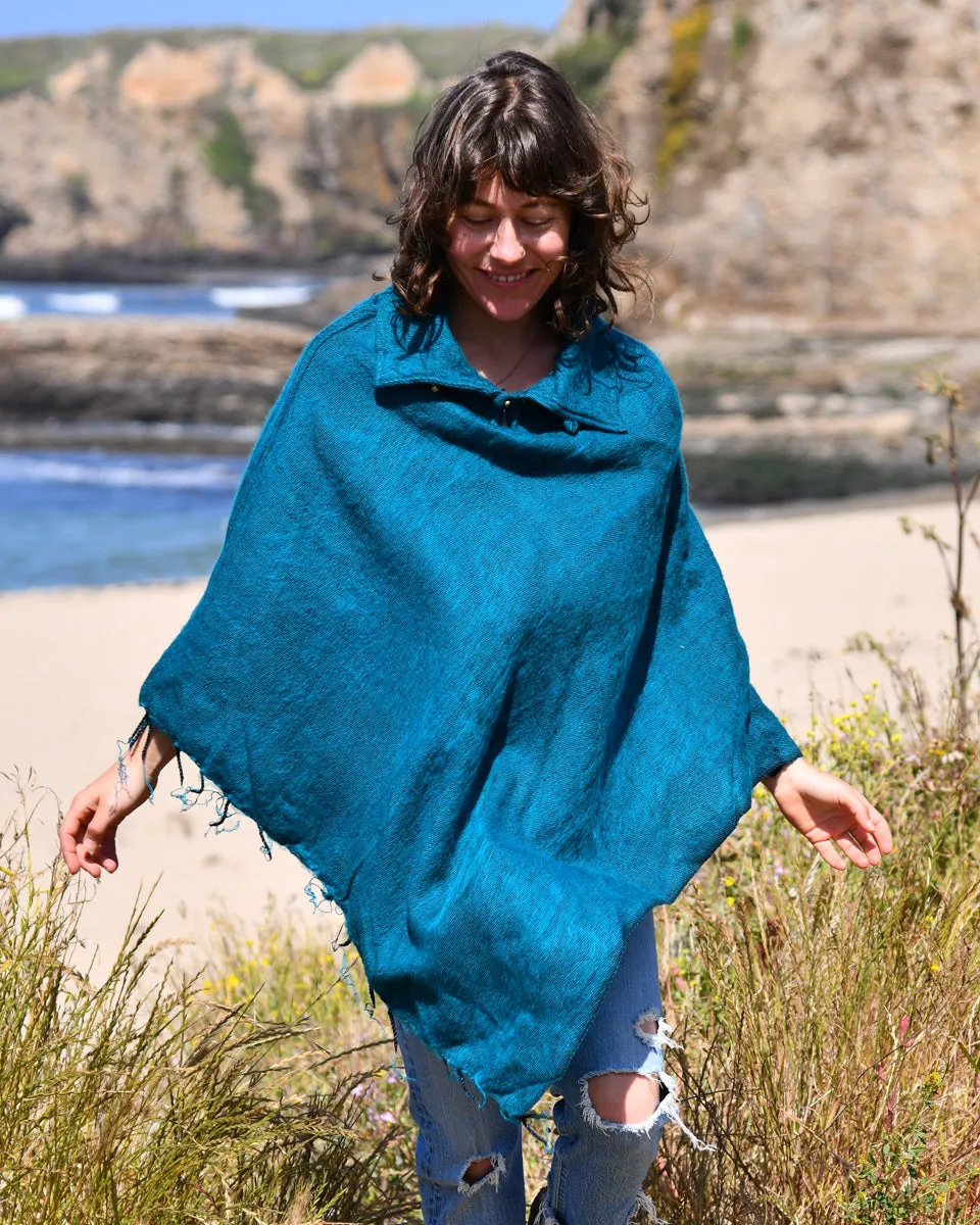 Brushed Woven Poncho in Ocean Green