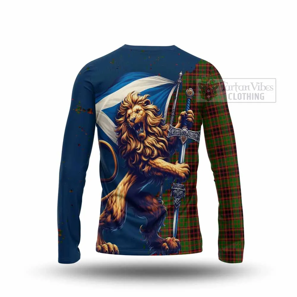 Buchan Tartan Family Crest Long Sleeve T-Shirt with Scottish Majestic Lion