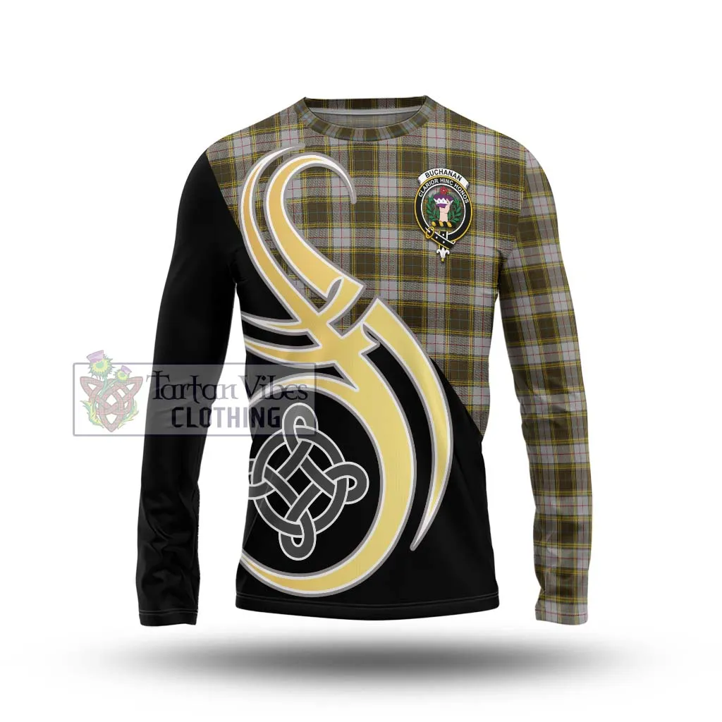 Buchanan Dress Tartan Long Sleeve T-Shirt with Family Crest and Celtic Symbol Style