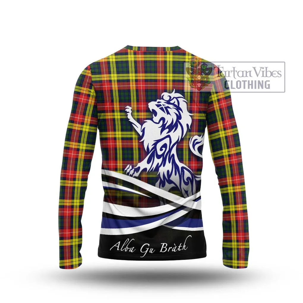 Buchanan Modern Tartan Long Sleeve T-Shirt with Alba Gu Brath Regal Lion Emblem