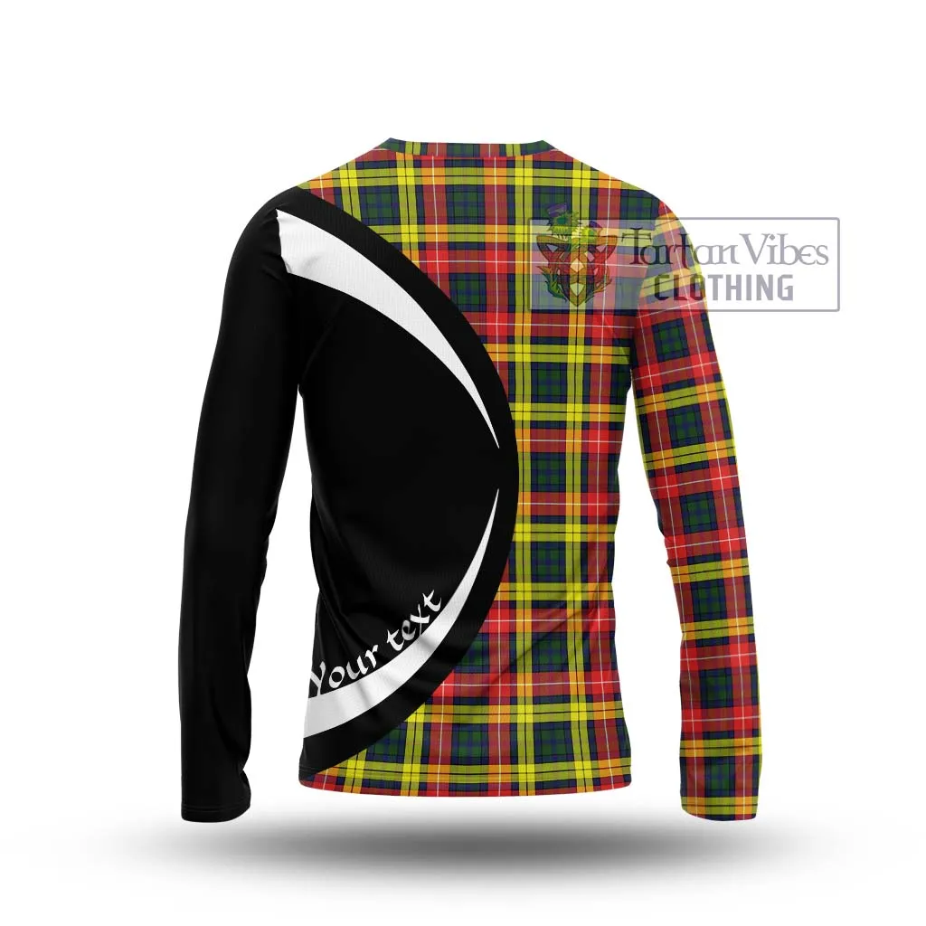 Buchanan Modern Tartan Long Sleeve T-Shirt with Family Crest Circle Style