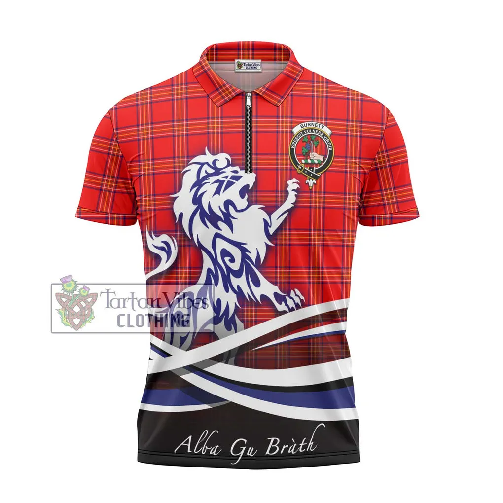 Burnett Modern Tartan Zipper Polo Shirt with Alba Gu Brath Regal Lion Emblem