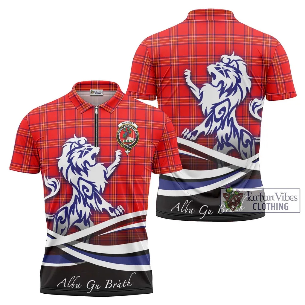 Burnett Modern Tartan Zipper Polo Shirt with Alba Gu Brath Regal Lion Emblem