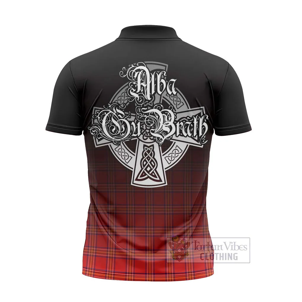 Burnett Tartan Zipper Polo Shirt Featuring Alba Gu Brath Family Crest Celtic Inspired