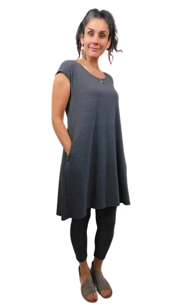 Cap Sleeve Tunic Dress w/pockets - Charcoal Bamboo